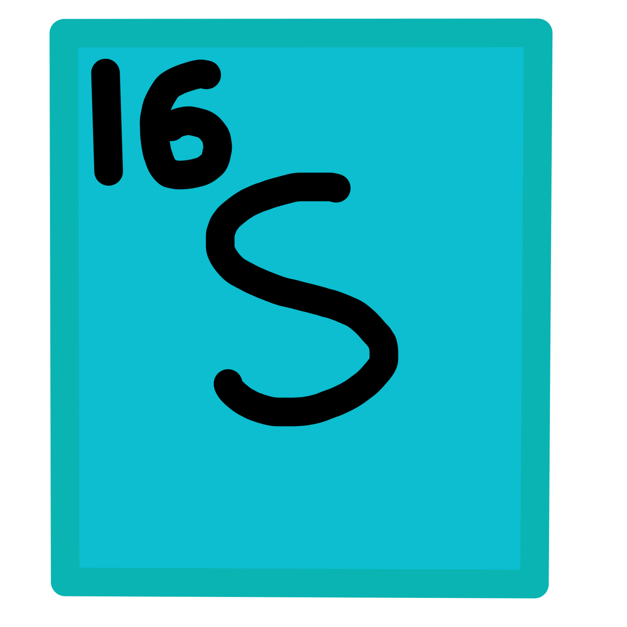 A drawing of a blue rectangle with an “S” in the middle of it. There is also a 16 in the top left corner